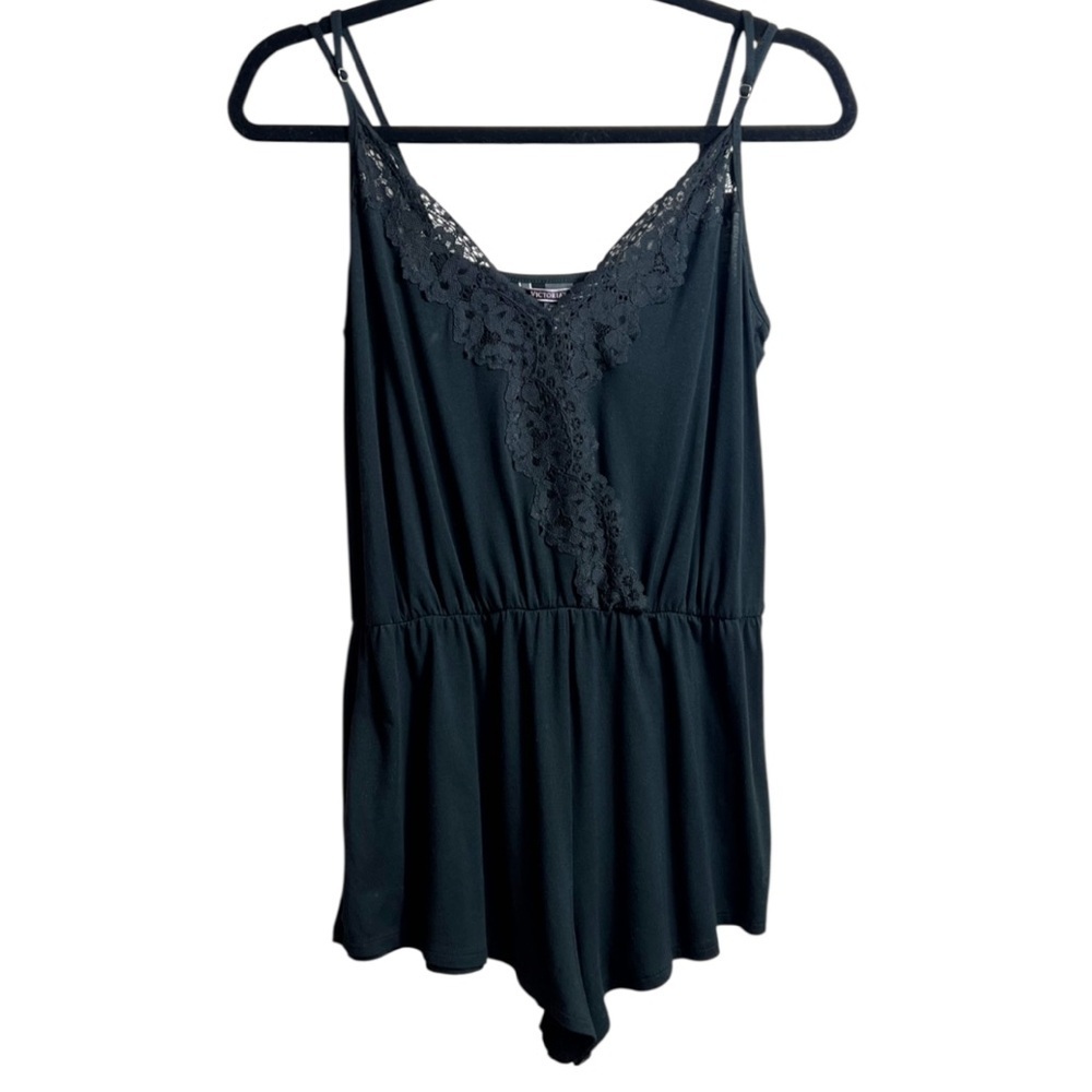 Victoria's Secret Romper Lace Trim Sleep Elasticized Waist Black Loungewear